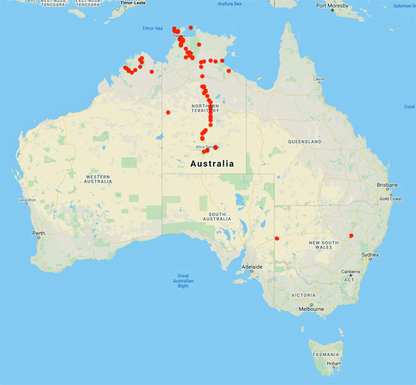 collecting locality map for 'Allen, C.E.F.'