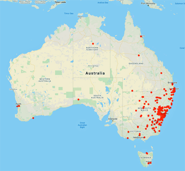 collecting locality map for 'Baker, R.T.'