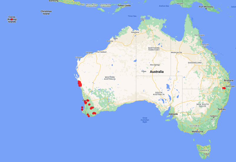 collecting locality map for 'Cowan, R.A.'