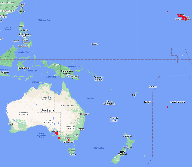 collecting locality map for 'Hillebrand, W.'