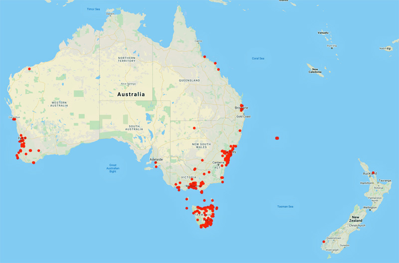 collecting locality map for 'Lucas, A.H.S.'