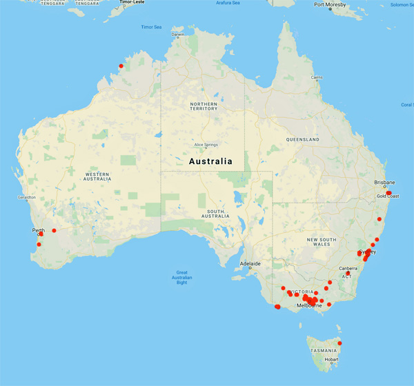 collecting locality map for 'Lyell, G.'