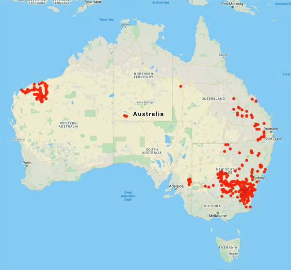 collecting locality map for 'Mallinson, D.'