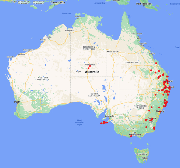 collecting locality map for 'Nightingale, J.'