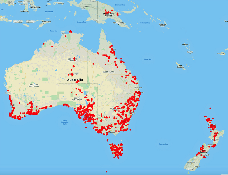 collecting locality map for 'Orchard, A.E.'