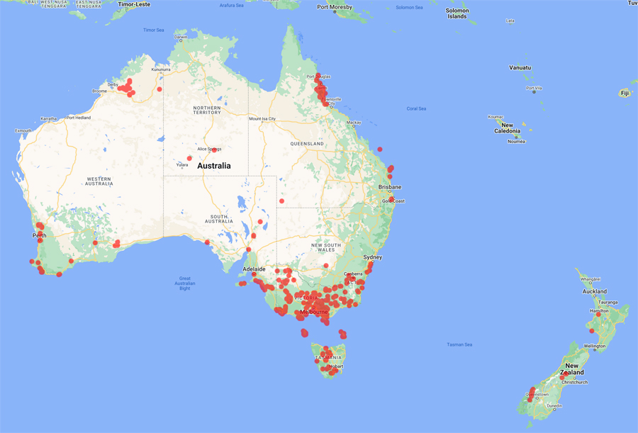 collecting locality map for 'Scott, G.A.M.'