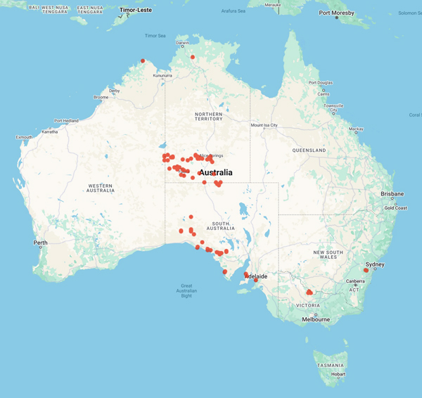 collecting locality map for 'Tietkens, W.H.'